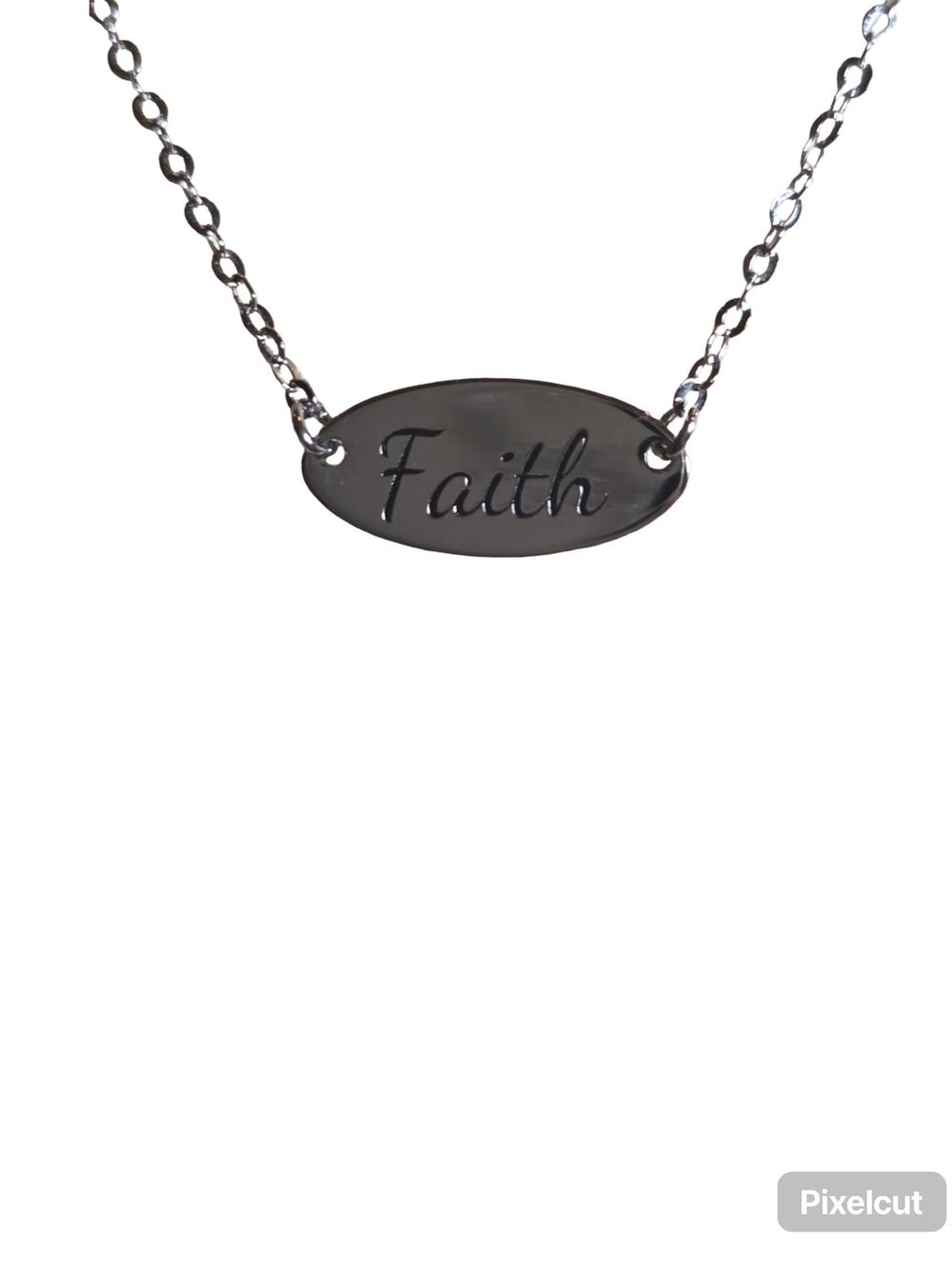 Sterling Silver 925 "Faith" Engraved Oval Bar Necklace (16"-18" Adjustable)